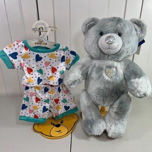 NEW Build A Bear 25th Anniversary Celebration Silver Bear w/ Heart Pajamas